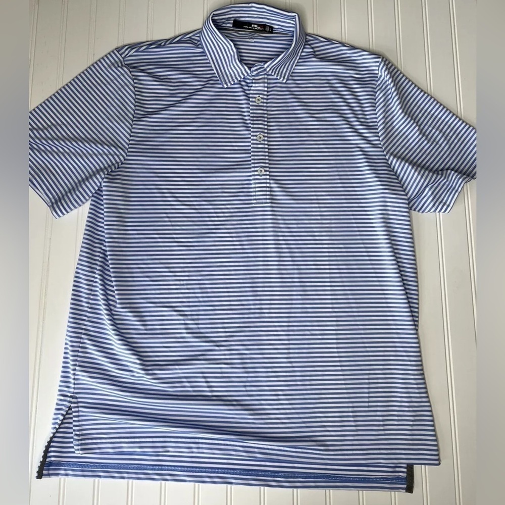 Ralph Lauren RLX Polo Shirt Men Large Striped Short Sleeve Golf Performance 907